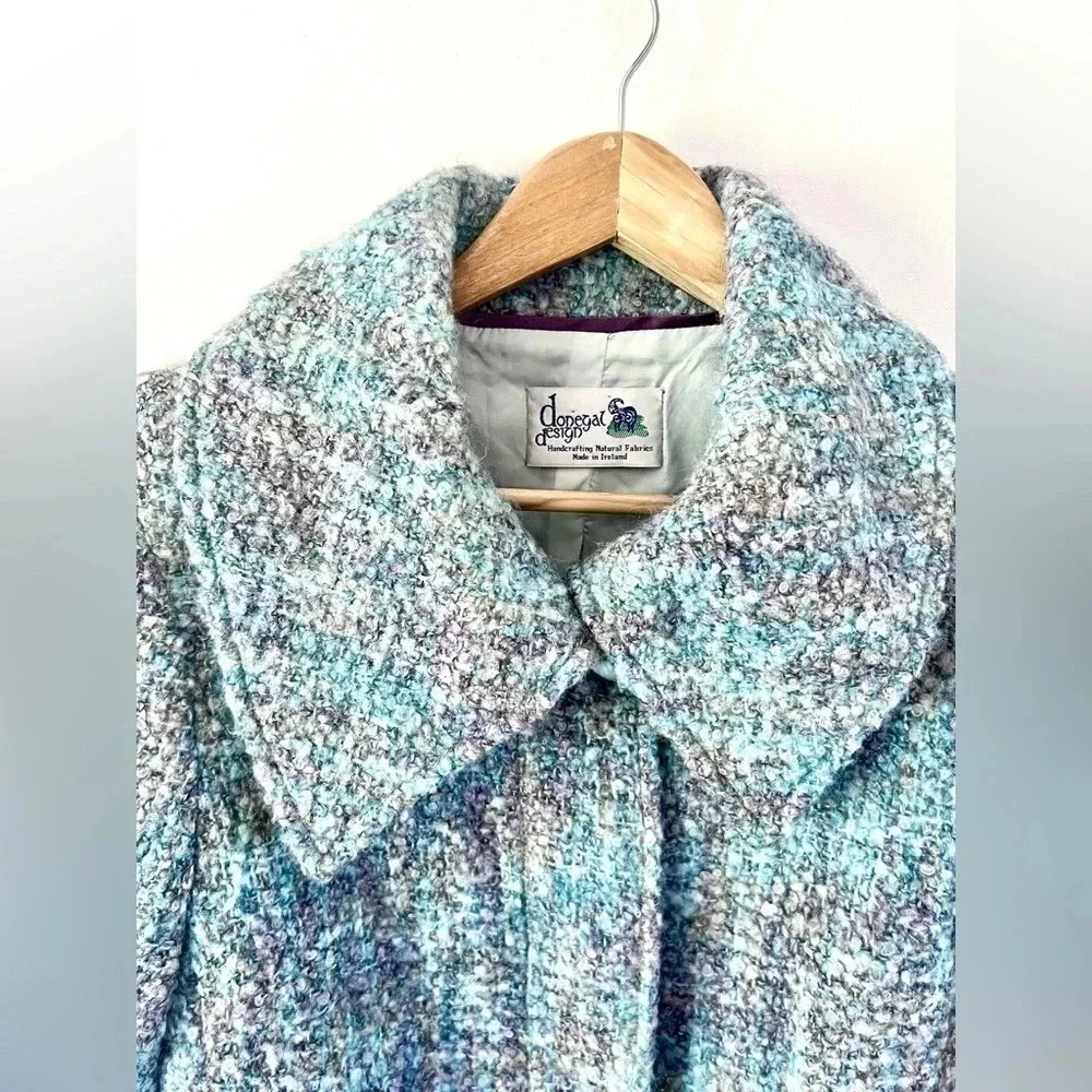 Donegal Design Irish Mohair‎ & Wool Blue Multicolor Button Front Jacket Sz Small - Picture 2 of 14
